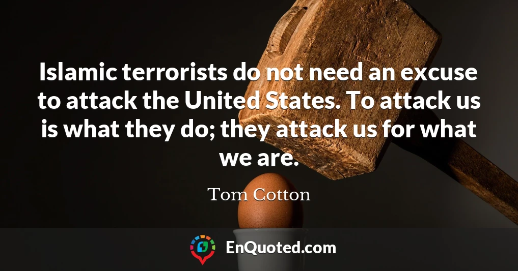 Islamic terrorists do not need an excuse to attack the United States. To attack us is what they do; they attack us for what we are.
