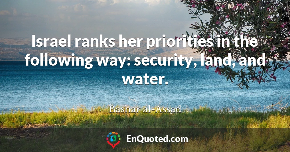 Israel ranks her priorities in the following way: security, land, and water.
