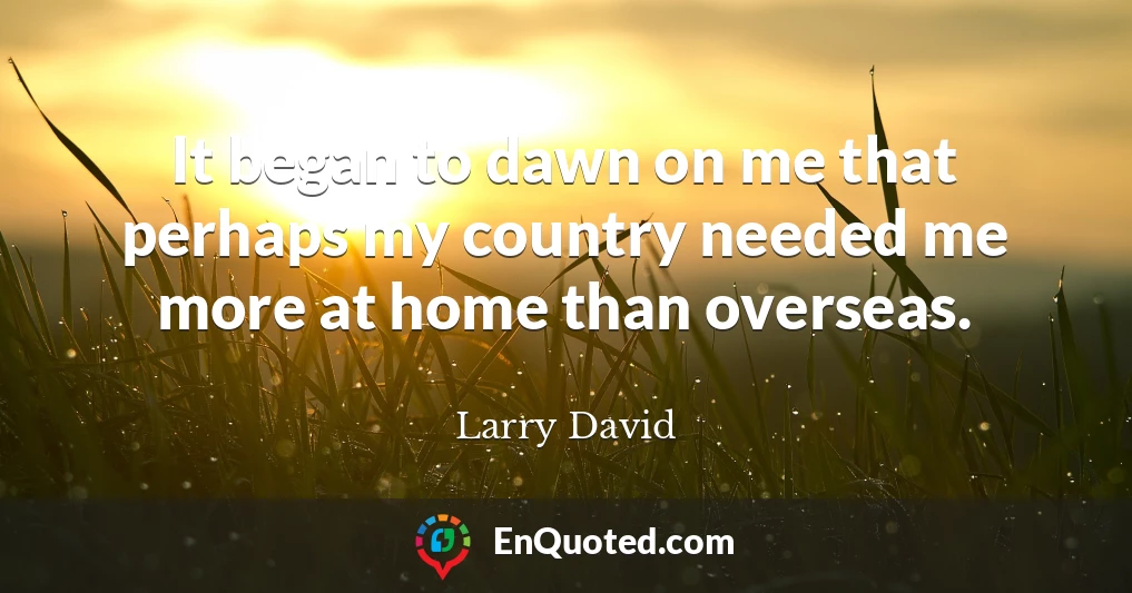 It began to dawn on me that perhaps my country needed me more at home than overseas.