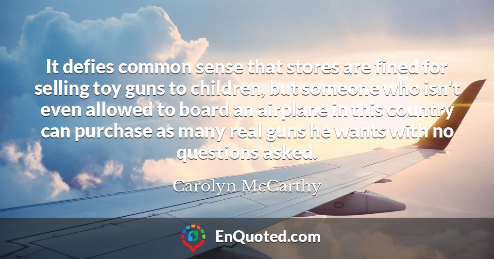 It defies common sense that stores are fined for selling toy guns to children, but someone who isn't even allowed to board an airplane in this country can purchase as many real guns he wants with no questions asked.