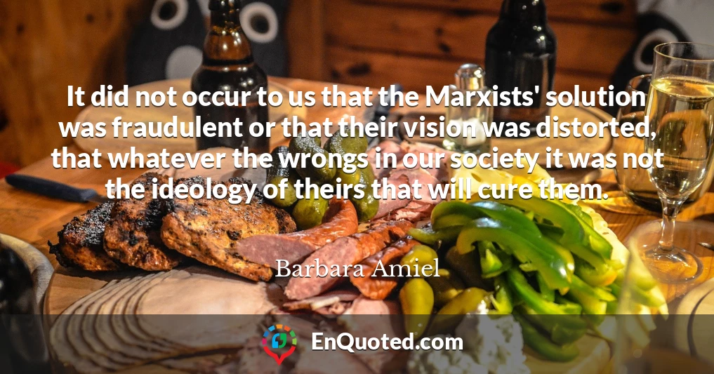 It did not occur to us that the Marxists' solution was fraudulent or that their vision was distorted, that whatever the wrongs in our society it was not the ideology of theirs that will cure them.
