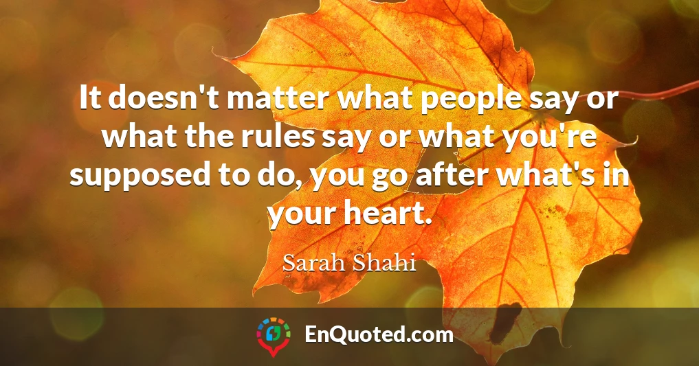 It doesn't matter what people say or what the rules say or what you're supposed to do, you go after what's in your heart.