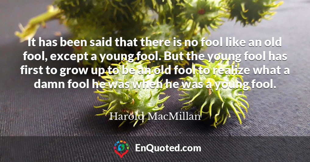 It has been said that there is no fool like an old fool, except a young fool. But the young fool has first to grow up to be an old fool to realize what a damn fool he was when he was a young fool.