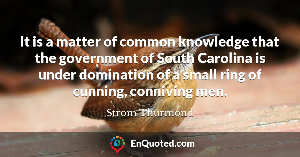It is a matter of common knowledge that the government of South Carolina is under domination of a small ring of cunning, conniving men.