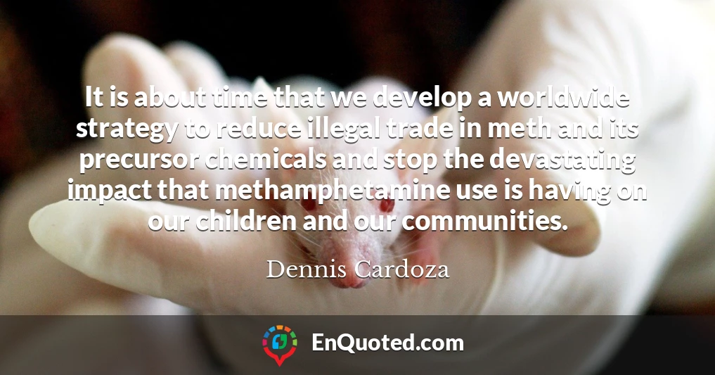 It is about time that we develop a worldwide strategy to reduce illegal trade in meth and its precursor chemicals and stop the devastating impact that methamphetamine use is having on our children and our communities.