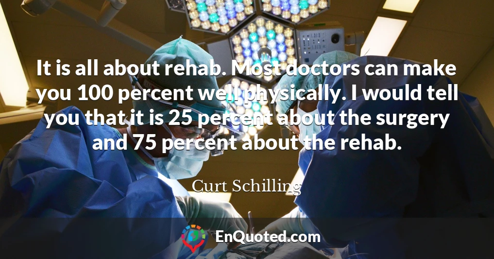 It is all about rehab. Most doctors can make you 100 percent well physically. I would tell you that it is 25 percent about the surgery and 75 percent about the rehab.
