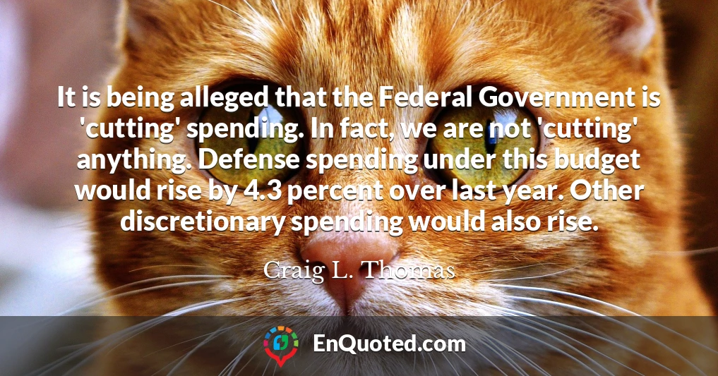 It is being alleged that the Federal Government is 'cutting' spending. In fact, we are not 'cutting' anything. Defense spending under this budget would rise by 4.3 percent over last year. Other discretionary spending would also rise.