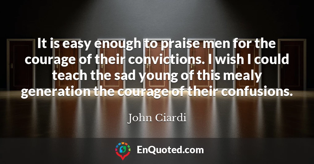 It is easy enough to praise men for the courage of their convictions. I wish I could teach the sad young of this mealy generation the courage of their confusions.