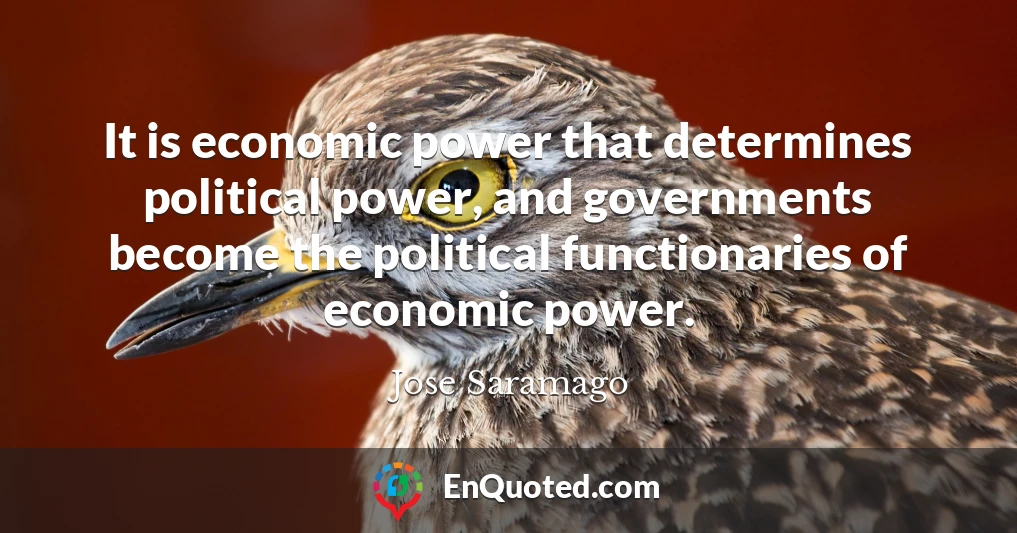 It is economic power that determines political power, and governments become the political functionaries of economic power.
