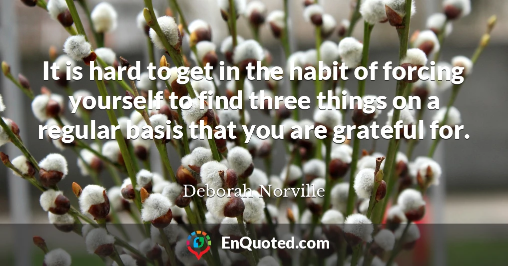 It is hard to get in the habit of forcing yourself to find three things on a regular basis that you are grateful for.