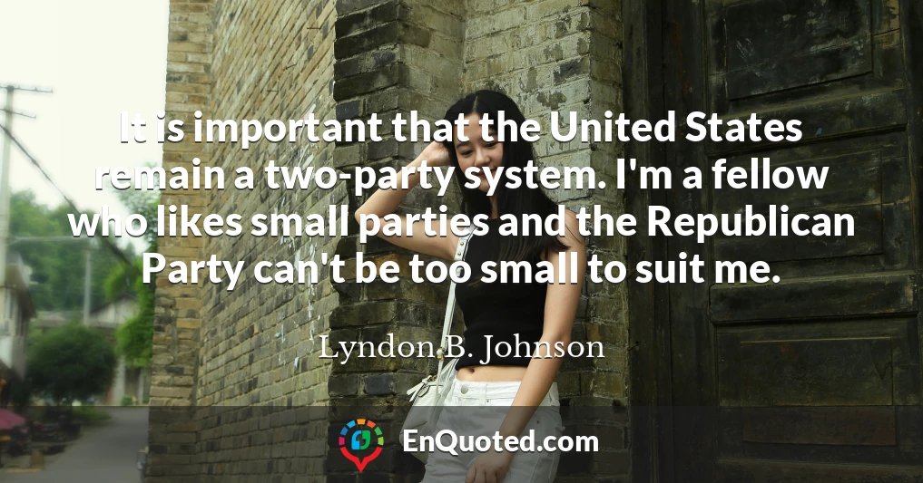 It is important that the United States remain a two-party system. I'm a fellow who likes small parties and the Republican Party can't be too small to suit me.