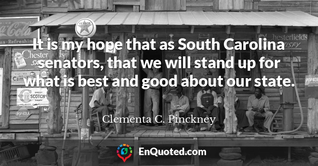 It is my hope that as South Carolina senators, that we will stand up for what is best and good about our state.