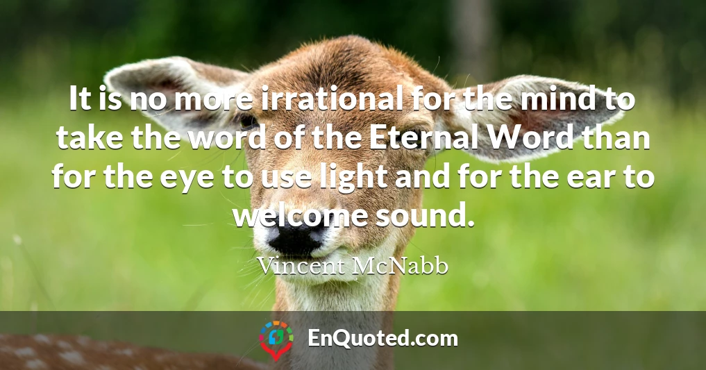 It is no more irrational for the mind to take the word of the Eternal Word than for the eye to use light and for the ear to welcome sound.