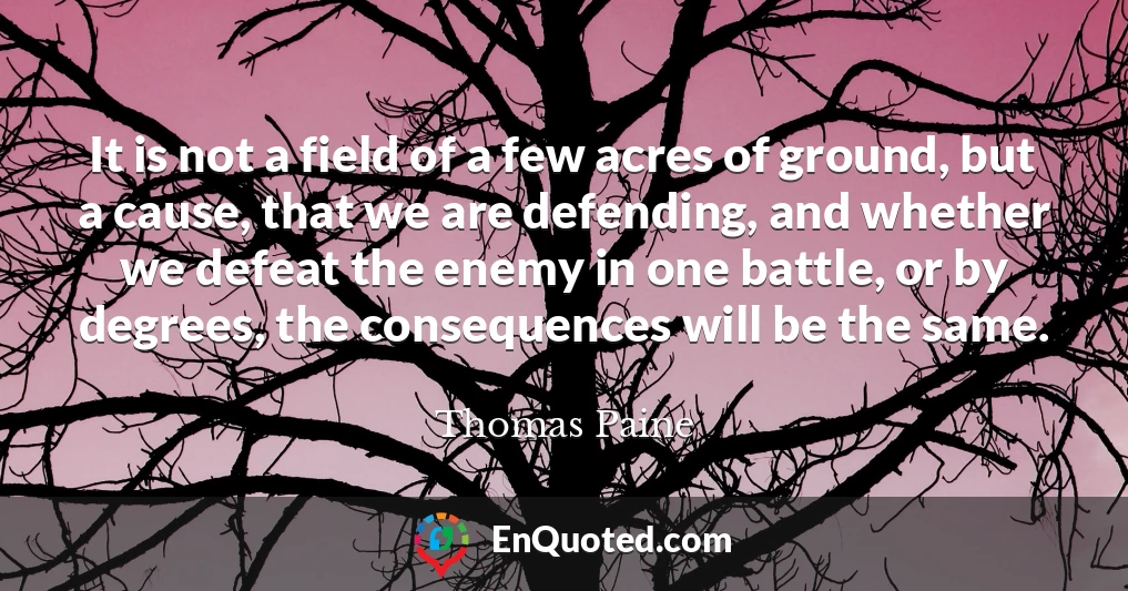 It is not a field of a few acres of ground, but a cause, that we are defending, and whether we defeat the enemy in one battle, or by degrees, the consequences will be the same.