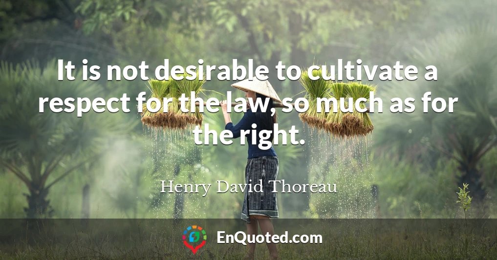 It is not desirable to cultivate a respect for the law, so much as for the right.