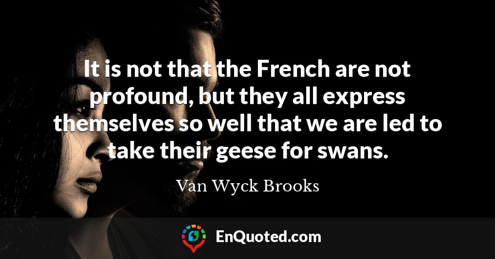 It is not that the French are not profound, but they all express themselves so well that we are led to take their geese for swans.