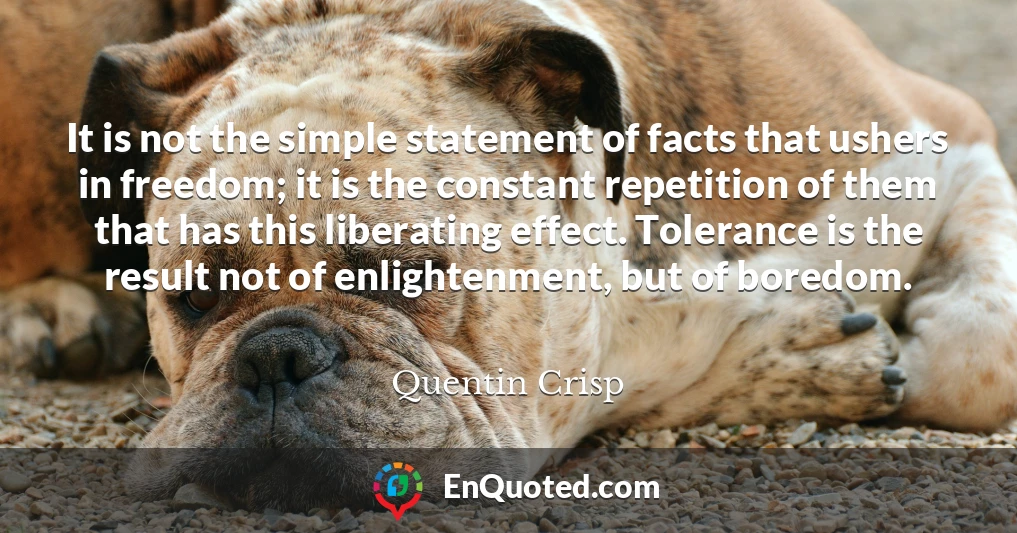 It is not the simple statement of facts that ushers in freedom; it is the constant repetition of them that has this liberating effect. Tolerance is the result not of enlightenment, but of boredom.