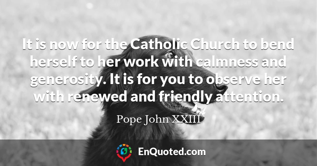 It is now for the Catholic Church to bend herself to her work with calmness and generosity. It is for you to observe her with renewed and friendly attention.