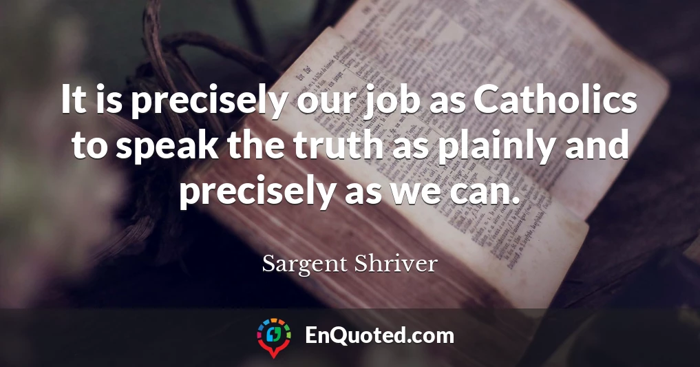 It is precisely our job as Catholics to speak the truth as plainly and precisely as we can.