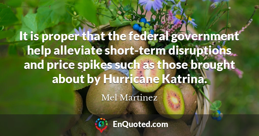 It is proper that the federal government help alleviate short-term disruptions and price spikes such as those brought about by Hurricane Katrina.