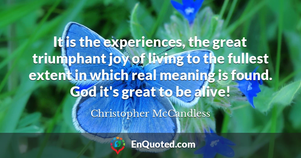 It is the experiences, the great triumphant joy of living to the fullest extent in which real meaning is found. God it's great to be alive!