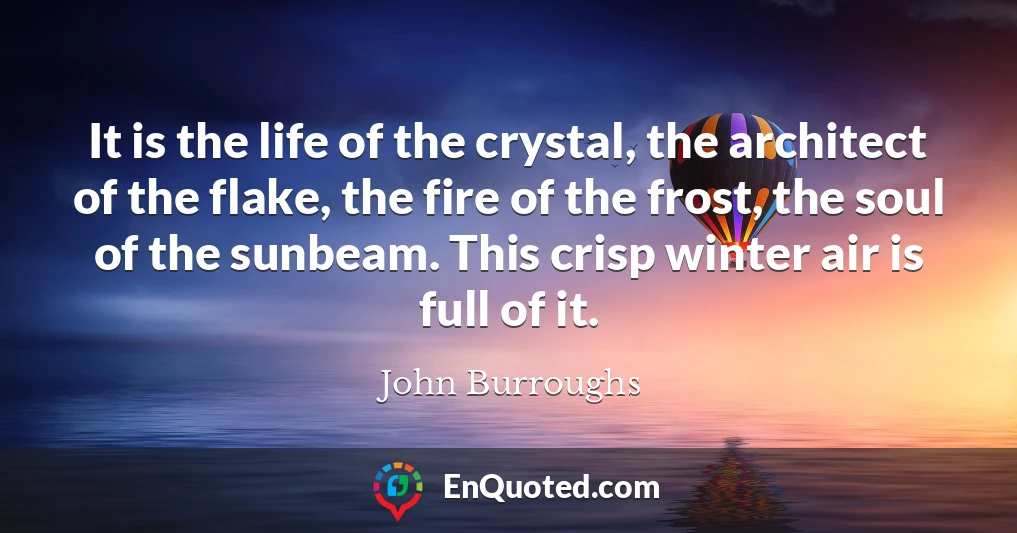 It is the life of the crystal, the architect of the flake, the fire of the frost, the soul of the sunbeam. This crisp winter air is full of it.
