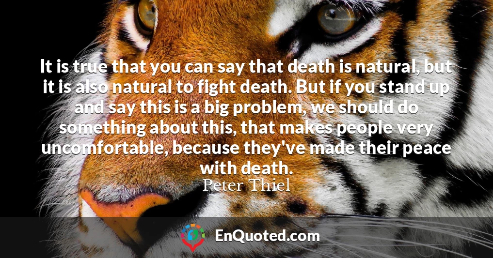 It is true that you can say that death is natural, but it is also natural to fight death. But if you stand up and say this is a big problem, we should do something about this, that makes people very uncomfortable, because they've made their peace with death.