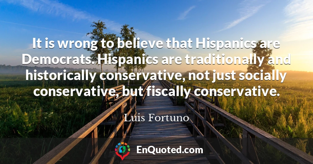 It is wrong to believe that Hispanics are Democrats. Hispanics are traditionally and historically conservative, not just socially conservative, but fiscally conservative.