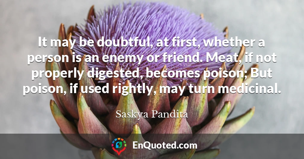 It may be doubtful, at first, whether a person is an enemy or friend. Meat, if not properly digested, becomes poison; But poison, if used rightly, may turn medicinal.