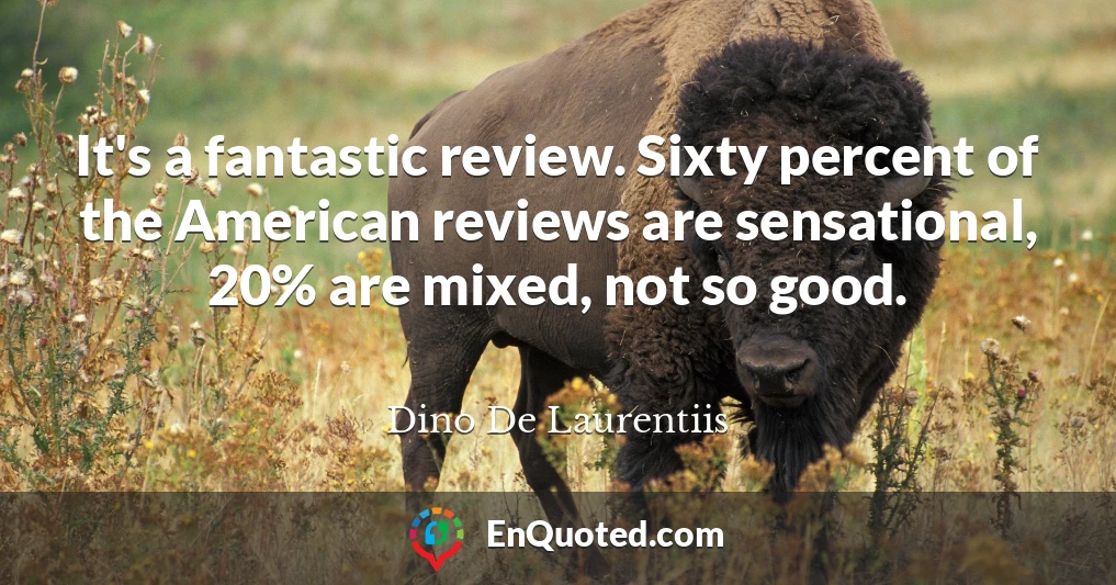 It's a fantastic review. Sixty percent of the American reviews are sensational, 20% are mixed, not so good.