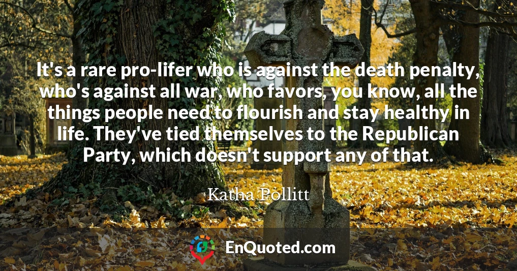 It's a rare pro-lifer who is against the death penalty, who's against all war, who favors, you know, all the things people need to flourish and stay healthy in life. They've tied themselves to the Republican Party, which doesn't support any of that.