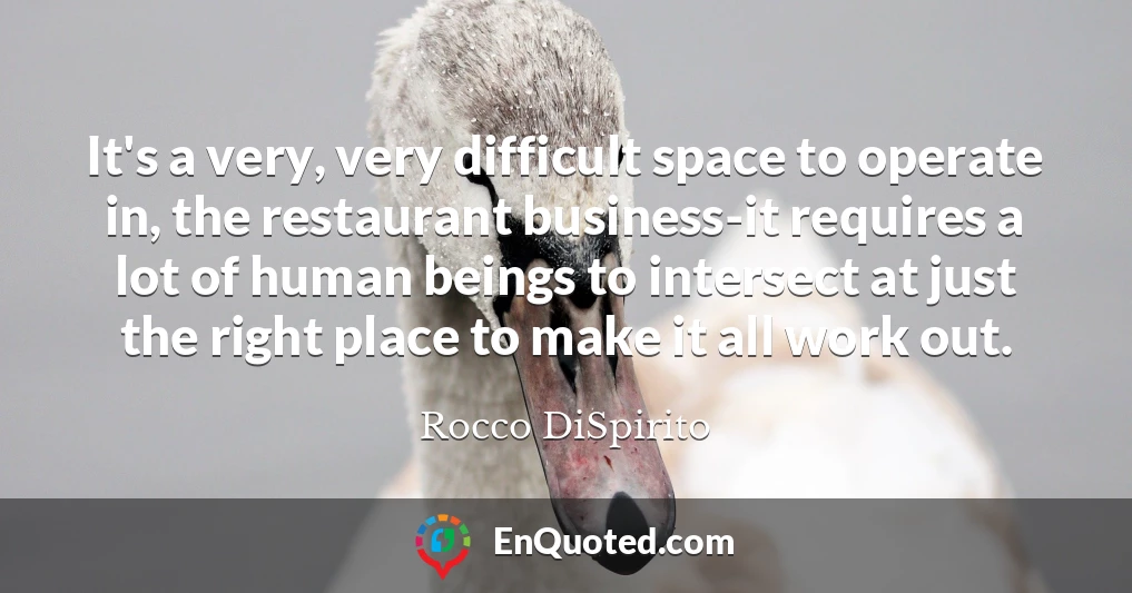 It's a very, very difficult space to operate in, the restaurant business-it requires a lot of human beings to intersect at just the right place to make it all work out.