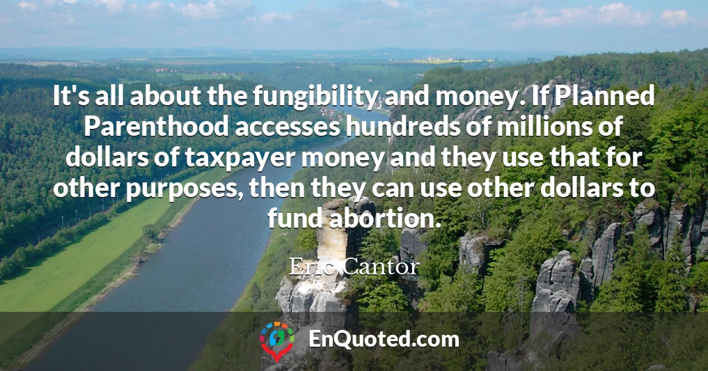 It's all about the fungibility and money. If Planned Parenthood accesses hundreds of millions of dollars of taxpayer money and they use that for other purposes, then they can use other dollars to fund abortion.