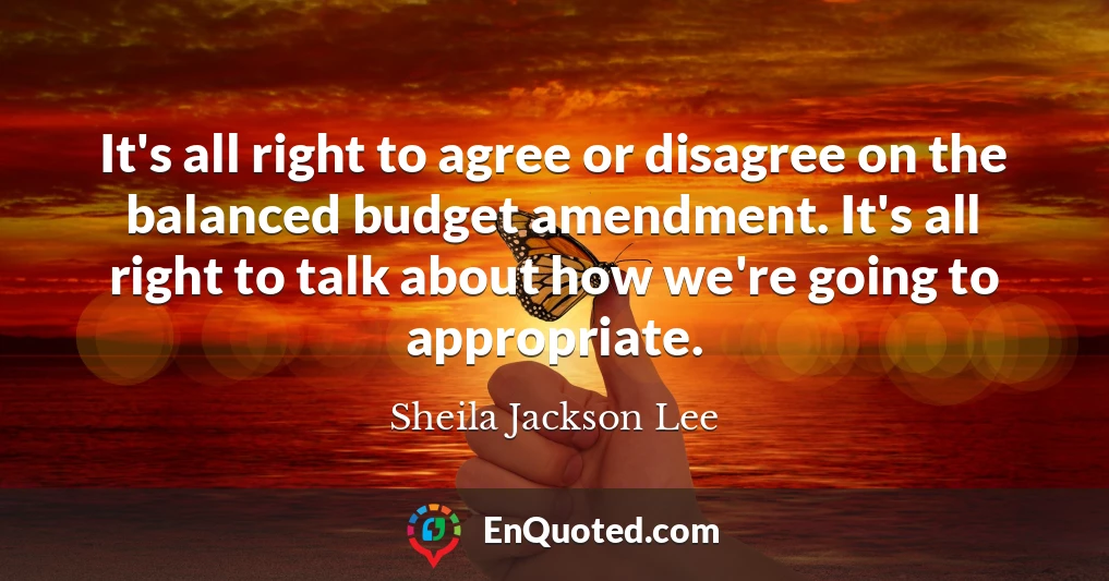 It's all right to agree or disagree on the balanced budget amendment. It's all right to talk about how we're going to appropriate.
