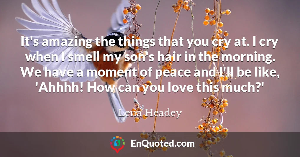 It's amazing the things that you cry at. I cry when I smell my son's hair in the morning. We have a moment of peace and I'll be like, 'Ahhhh! How can you love this much?'
