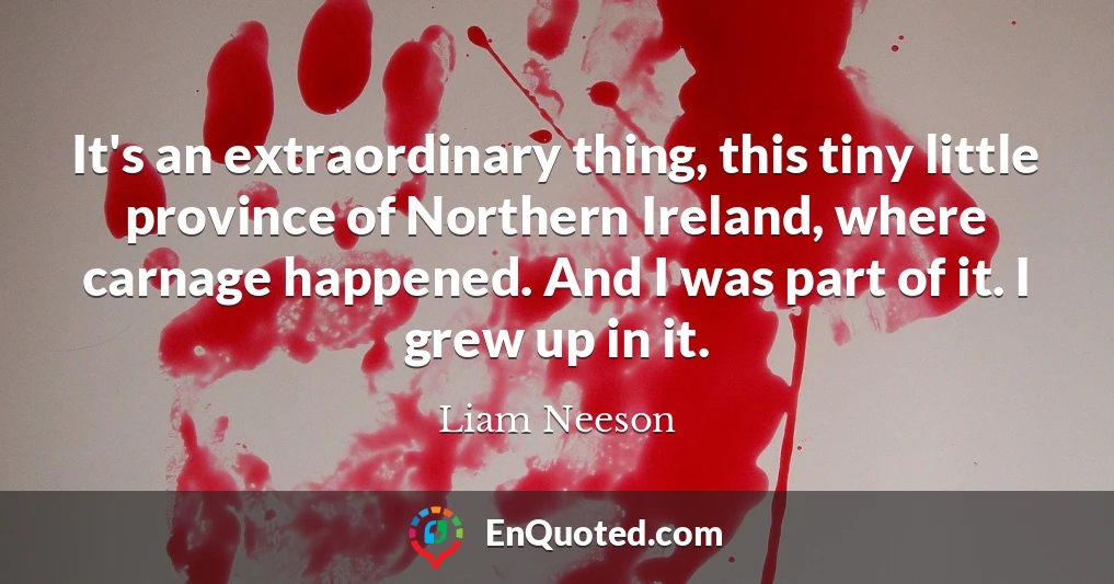 It's an extraordinary thing, this tiny little province of Northern Ireland, where carnage happened. And I was part of it. I grew up in it.