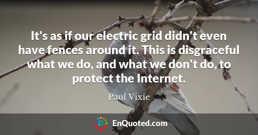It's as if our electric grid didn't even have fences around it. This is disgraceful what we do, and what we don't do, to protect the Internet.