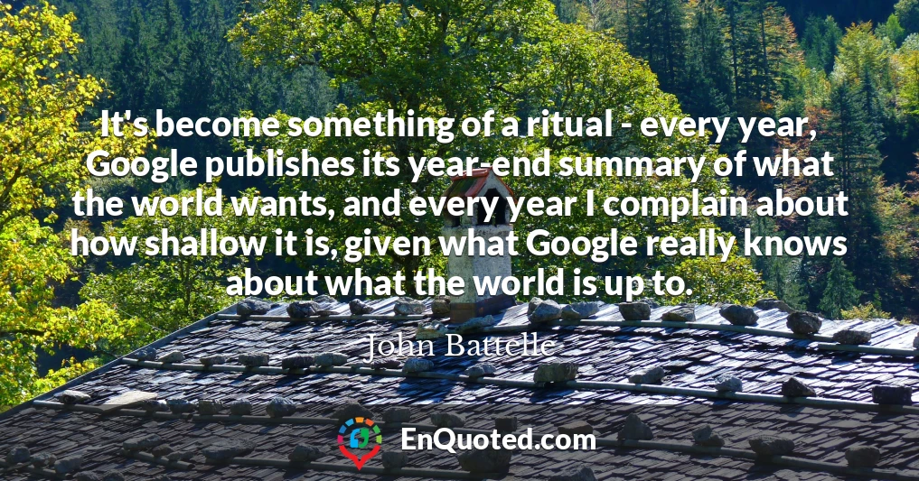 It's become something of a ritual - every year, Google publishes its year-end summary of what the world wants, and every year I complain about how shallow it is, given what Google really knows about what the world is up to.