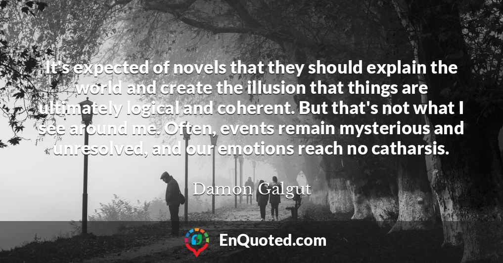 It's expected of novels that they should explain the world and create the illusion that things are ultimately logical and coherent. But that's not what I see around me. Often, events remain mysterious and unresolved, and our emotions reach no catharsis.