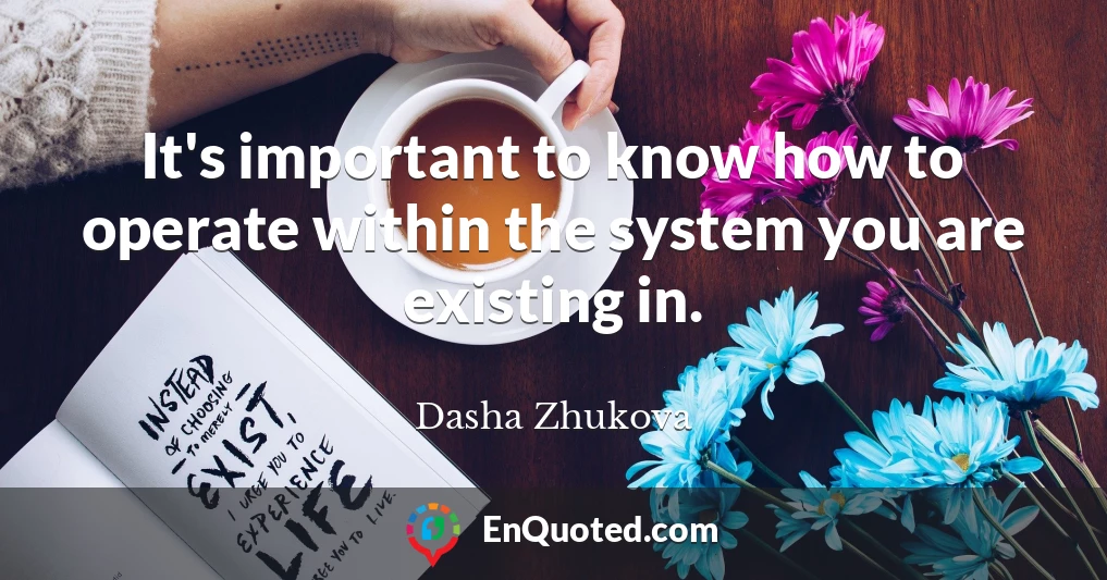 It's important to know how to operate within the system you are existing in.