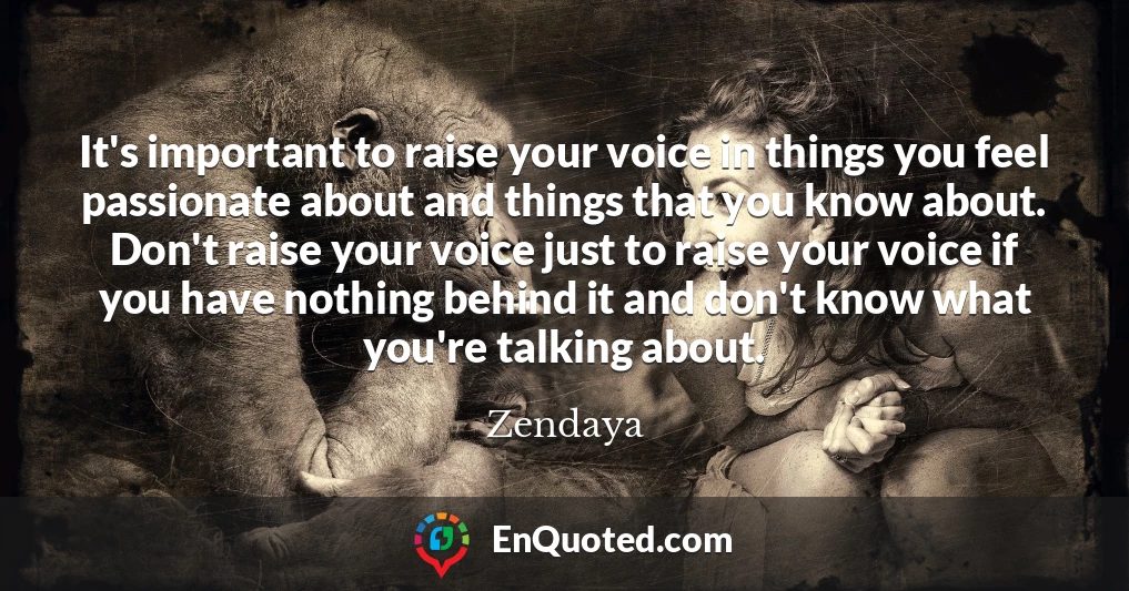 It's important to raise your voice in things you feel passionate about and things that you know about. Don't raise your voice just to raise your voice if you have nothing behind it and don't know what you're talking about.
