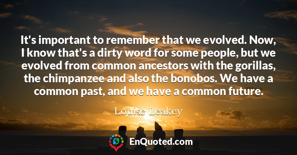 It's important to remember that we evolved. Now, I know that's a dirty word for some people, but we evolved from common ancestors with the gorillas, the chimpanzee and also the bonobos. We have a common past, and we have a common future.