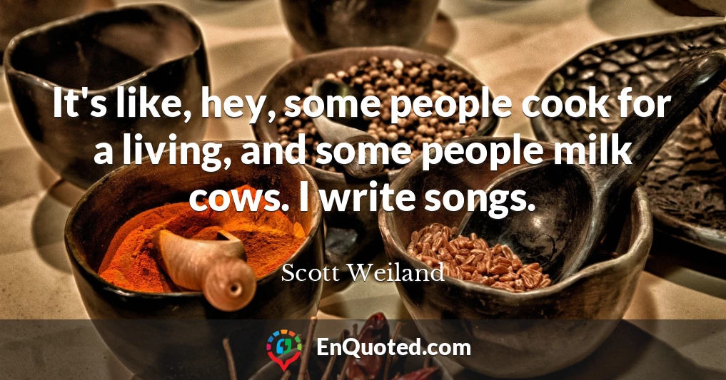 It's like, hey, some people cook for a living, and some people milk cows. I write songs.