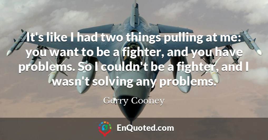 It's like I had two things pulling at me: you want to be a fighter, and you have problems. So I couldn't be a fighter, and I wasn't solving any problems.