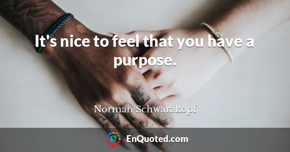 It's nice to feel that you have a purpose.