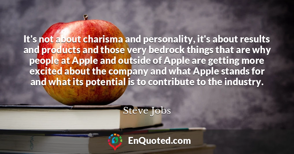 It's not about charisma and personality, it's about results and products and those very bedrock things that are why people at Apple and outside of Apple are getting more excited about the company and what Apple stands for and what its potential is to contribute to the industry.