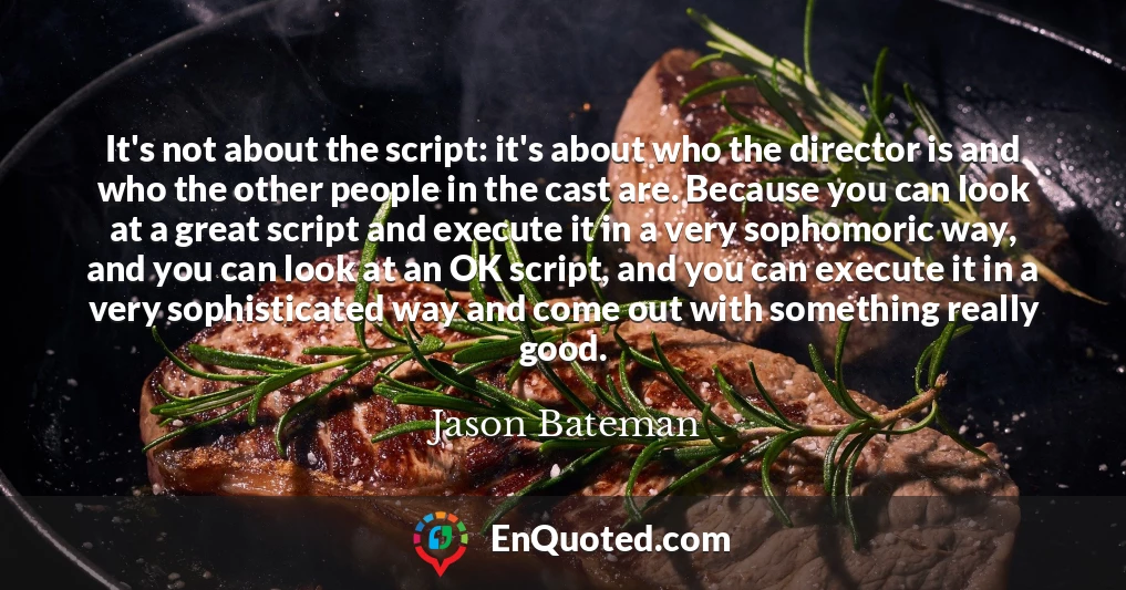 It's not about the script: it's about who the director is and who the other people in the cast are. Because you can look at a great script and execute it in a very sophomoric way, and you can look at an OK script, and you can execute it in a very sophisticated way and come out with something really good.