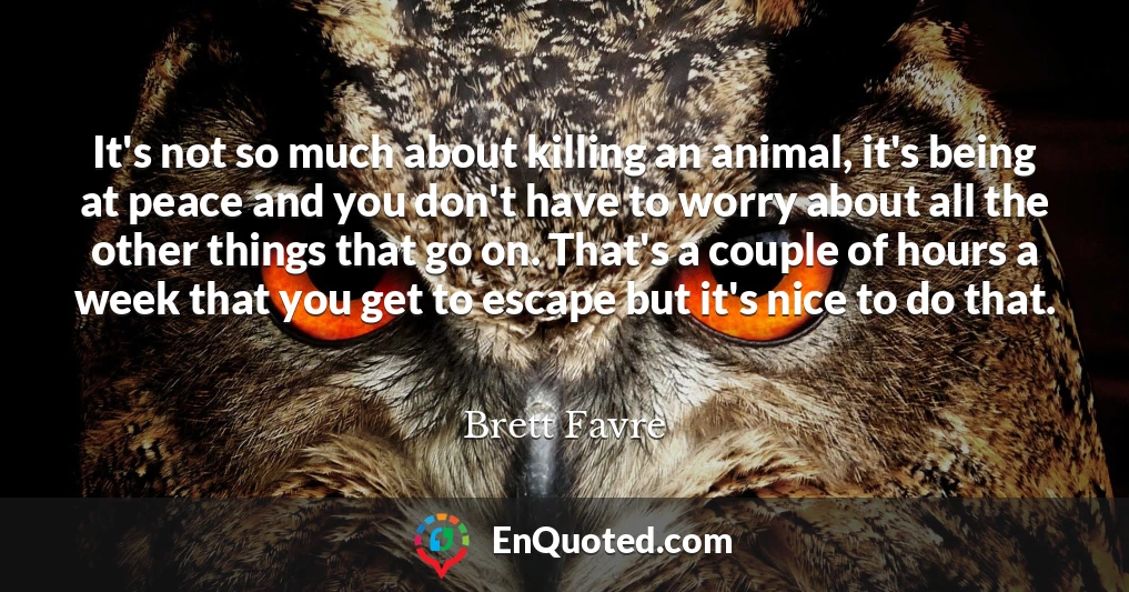 It's not so much about killing an animal, it's being at peace and you don't have to worry about all the other things that go on. That's a couple of hours a week that you get to escape but it's nice to do that.