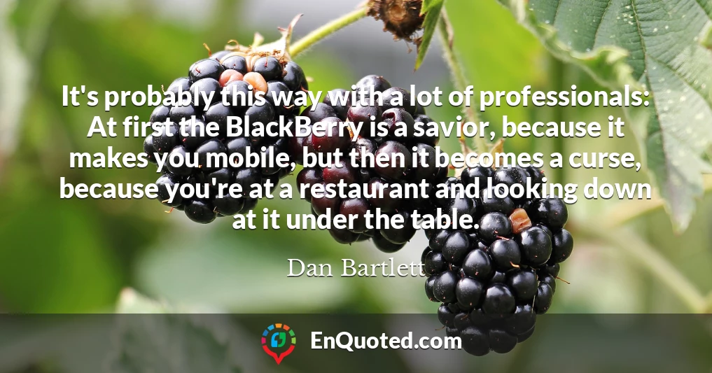 It's probably this way with a lot of professionals: At first the BlackBerry is a savior, because it makes you mobile, but then it becomes a curse, because you're at a restaurant and looking down at it under the table.
