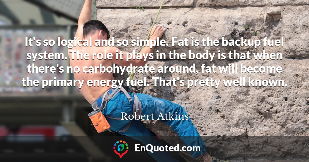 It's so logical and so simple. Fat is the backup fuel system. The role it plays in the body is that when there's no carbohydrate around, fat will become the primary energy fuel. That's pretty well known.